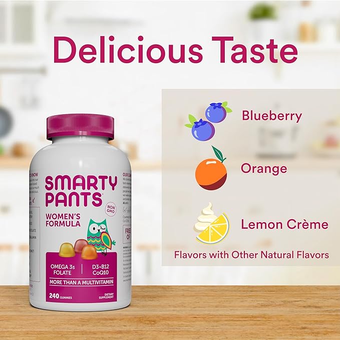 SmartyPants Women's Multivitamin Gummies: Omega 3 CoQ10, Vitamin D3, C, B12, B6, B6, Vitamin 240 Count (40 Day