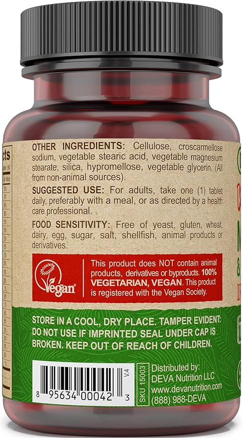 DEVA Tiny Tablets Vegan Multivitamins B12, Vitamin 90 Tablets