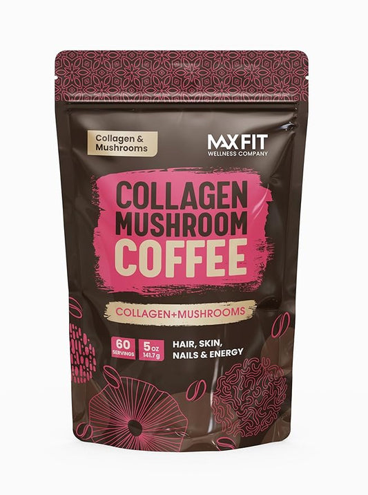 Collagen Mushroom Coffee Organic (60 Servings) Lion’s Mane, Chaga & Collagen, Mixed with Gourmet Arabica Instant Coffee | Mental Focus Boosting Coffee Plus Hair, Skin & Nails Health Support
