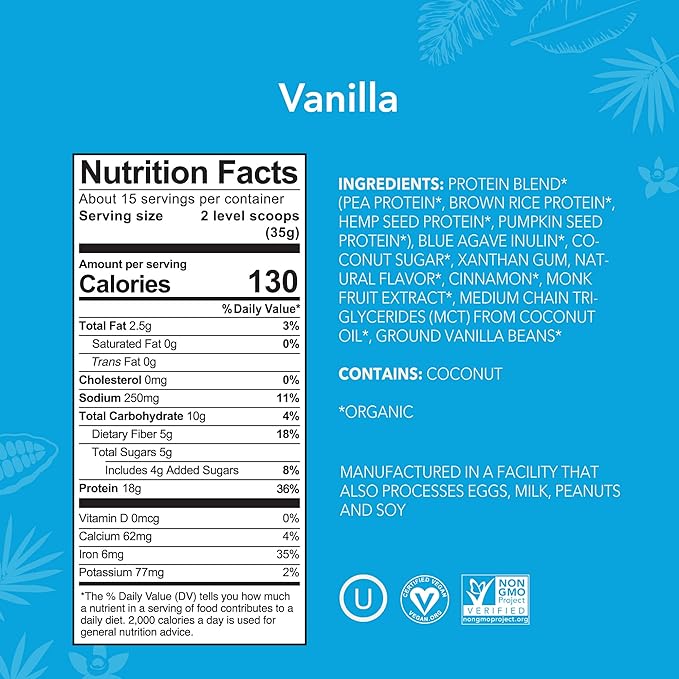 ALOHA Organic Plant Based Protein Powder, 19.6 oz, 15 Servings