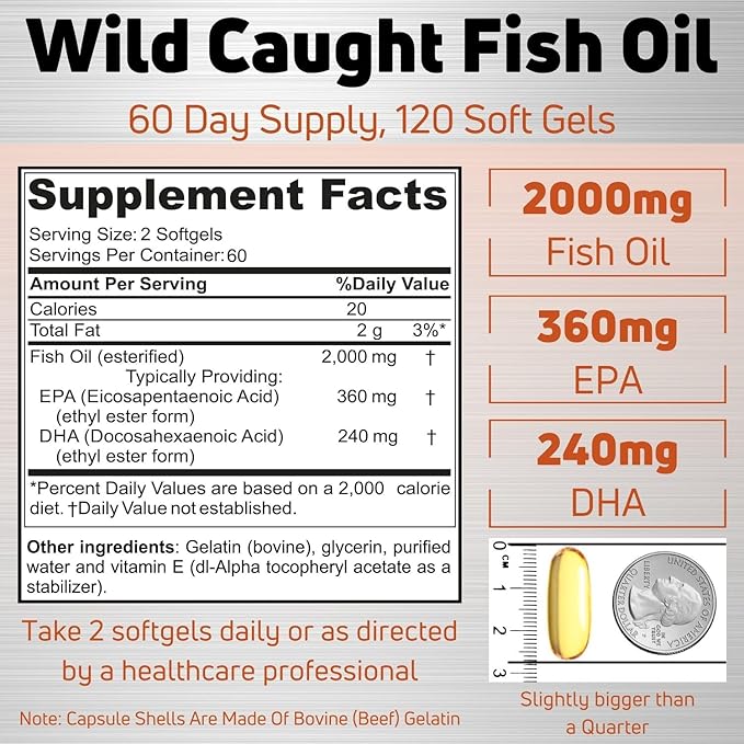 Fish Oil 2000mg 3 Fish 120 Softgels 60 Servings
