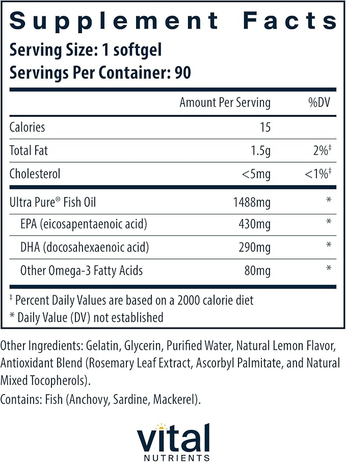 Vital Nutrients Ultra Pure® Fish Oil 800 Triglyceride Omega-3 Fatty 90 Count