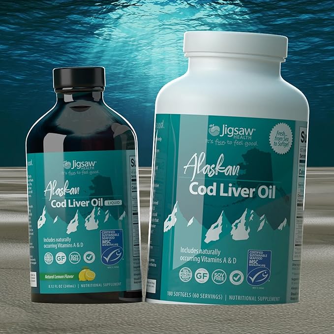 Jigsaw Health Alaskan Cod Liver Oil 900 mg Omega-3s with 180 Softgels 60 Servings