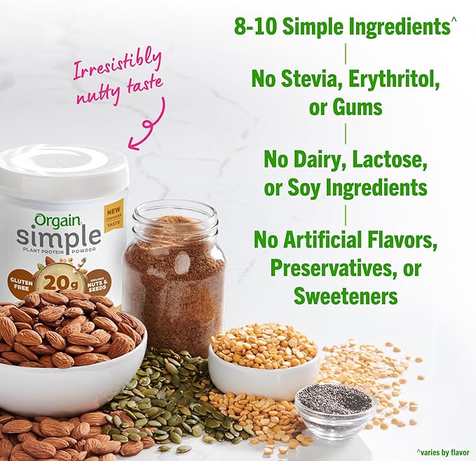 Orgain Organic Simple Vegan Protein Powder, 20g Plant 1.25lb