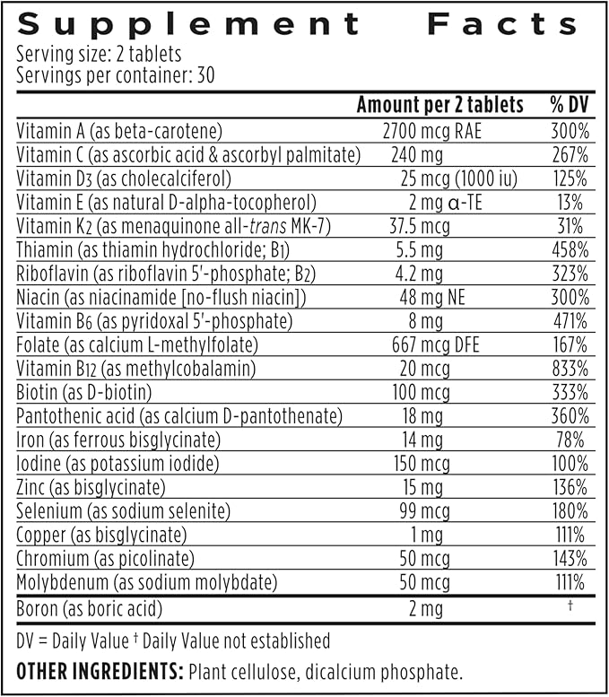 Methylated Women's Multivitamin, Methylated Folate 60 Tablets,