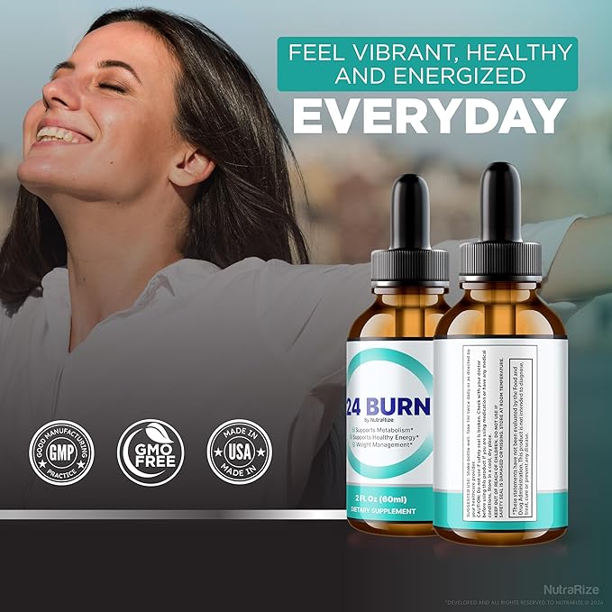 (3 Pack) 24 Burn Drops, All-Natural 24Burn Liquid (90 Servings)