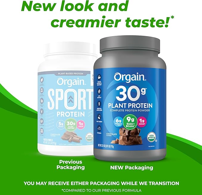 Orgain Organic 30g Vegan Protein Powder, 9g EAAs+BCAAs, 6g Prebiotic 1g Sugar, 2.01lb (Packaging