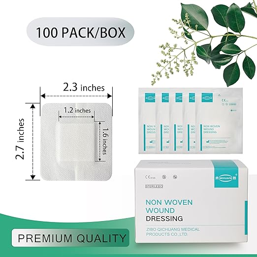 2.3X2.7 Inches Sterile Adhesive Island Wound Pads,100 Individually QICHUANG(2.3X2.7INCHES-C100)