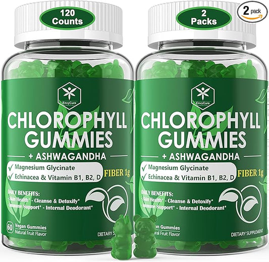 Chlorophyll Fiber Gummies 200mg +Ashwagandha, B1 B2 B2 for 2 Packs