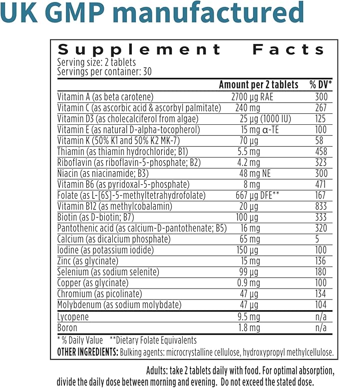 Methylated Men's Multivitamin, MTHFR Supplement 60 Tablets, 2-a-Day, Non-GMO,