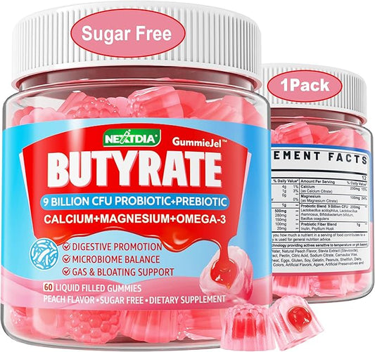 Butyrate Gummies with Probiotic + Prebiotic 9 Billion Omega-3, Inulin,