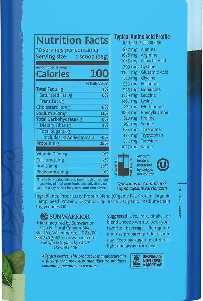 Vegan Organic Protein Powder Plant-based 30 Servings