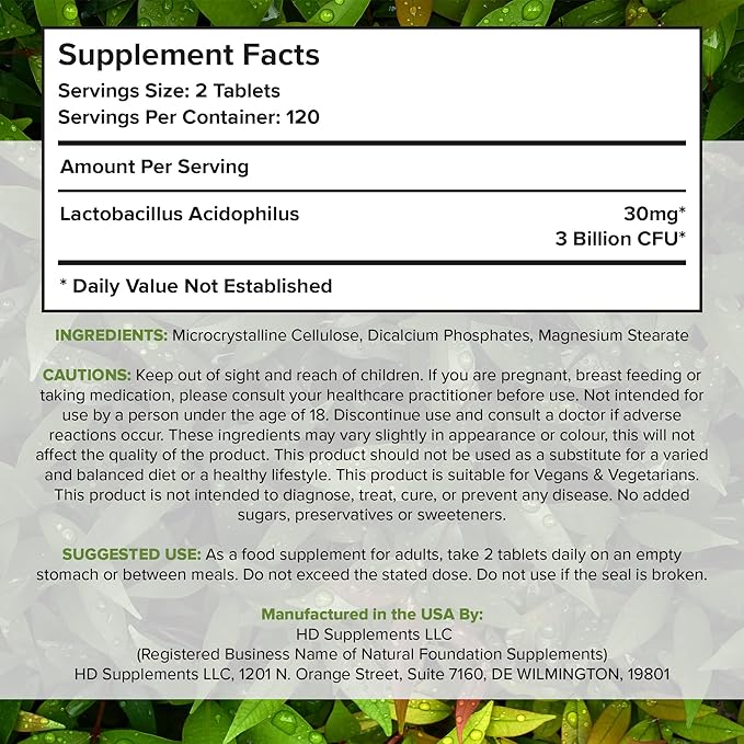 Lactobacillus Acidophilus Probiotic Supplement 240 Tablets 3 Billion (240, Lactobacillus