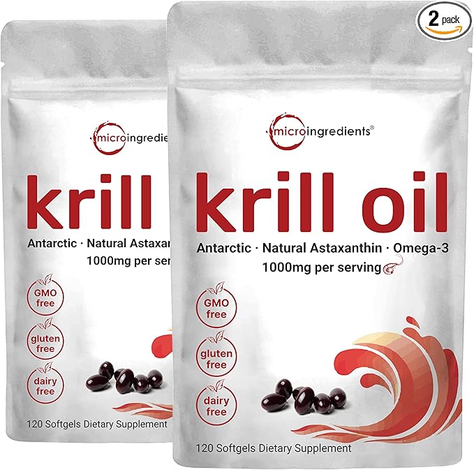2 Pack Antarctic Krill Oil Supplement, 1000mg Per 120 Soft-Gels Omega-3s, EPA,