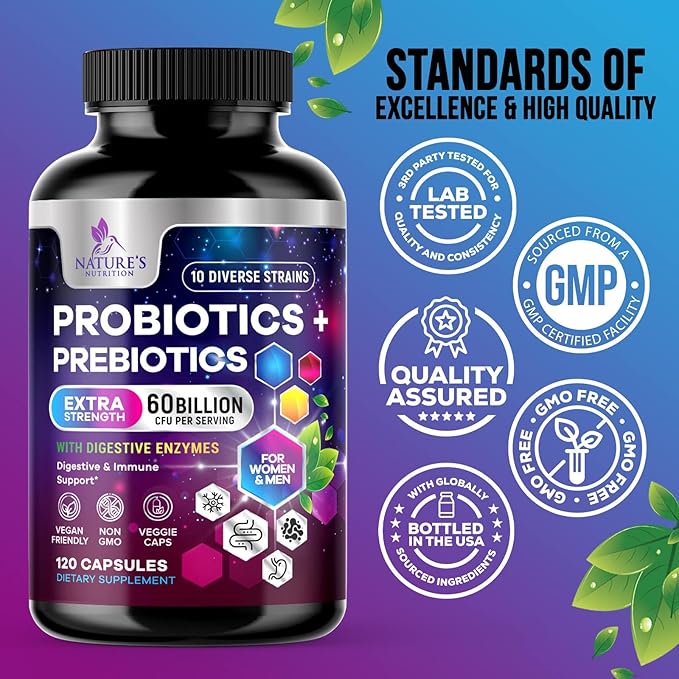 Daily Probiotic and Prebiotic Supplement 60 10 Diverse 120 Capsules