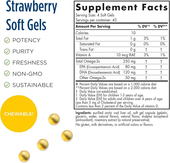 Nordic Naturals Pro DHA Junior, Strawberry 180 Mini 250 mg Omega-3s with 45 Servings