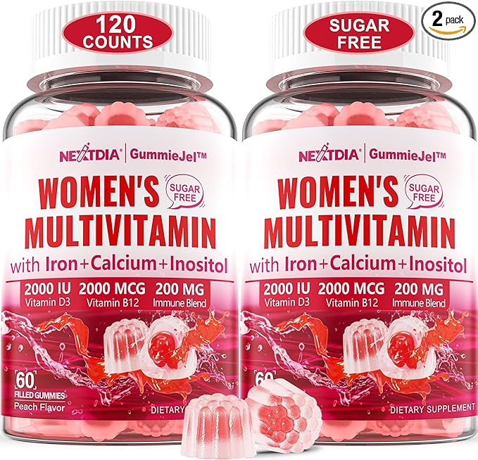 Sugar-Free Methylated Multivitamin for Women Gummies, B12, D3 D3 K2, K2, Iron, 120Cts