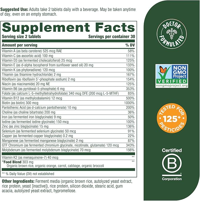 MegaFood Women's 40+ Advanced Multivitamin for Women D3, Vitamin K2 & 60 Tabs (30 servings)