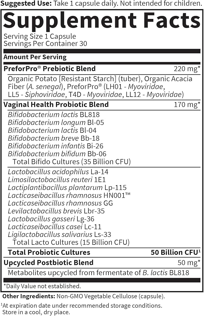 Garden of Life Dr Formulated Womens pH Probiotics 50 Billion CFU, Pre + Pro + Postbiotics - Digestive, Immune and Vaginal Support, Potato, Acacia, Postbiotic Metabolites, 30 Vegetarian Capsules