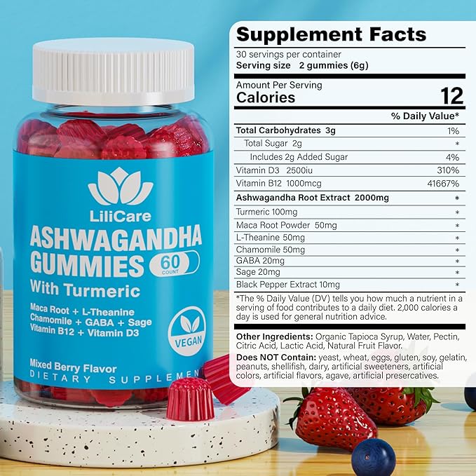 2 Pack Ashwagandha Gummies for Immune 2000mg Organic 120 Count