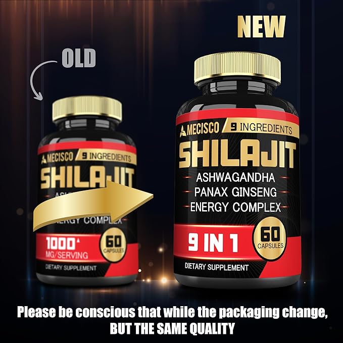 1000mg Shilajit Supplement with Ashwagandha Root, 60 Capsules