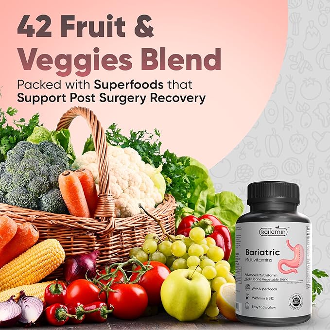 Bariatric Multivitamin with Iron for Post-Bariatric Surgery 42 Fruit 120 Capsules, 2 Month