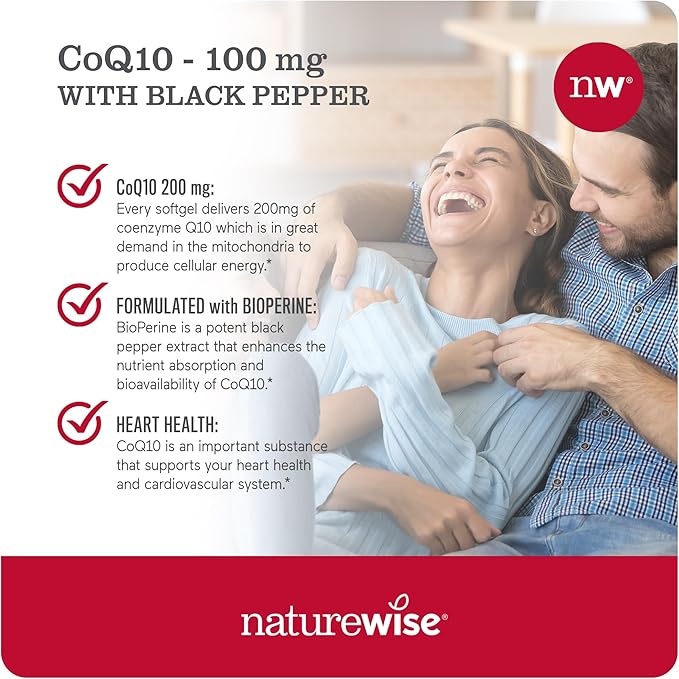 NatureWise CoQ10 100mg Softgels, High Absorption CoQ10 with 200 Softgels[200-Day Softgels[200-Day Supply]