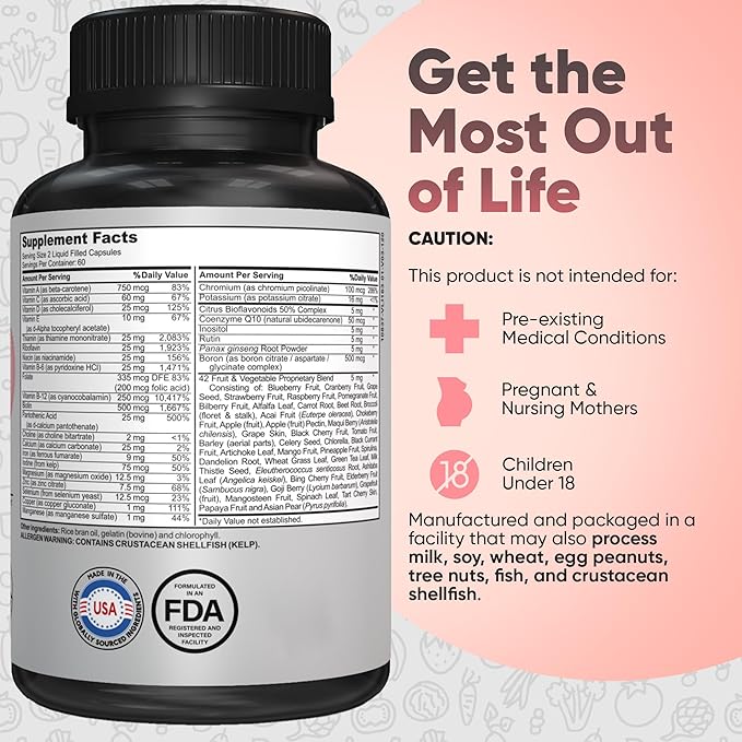 Bariatric Multivitamin with Iron for Post-Bariatric Surgery 42 Fruit 120 Capsules, 2 Month