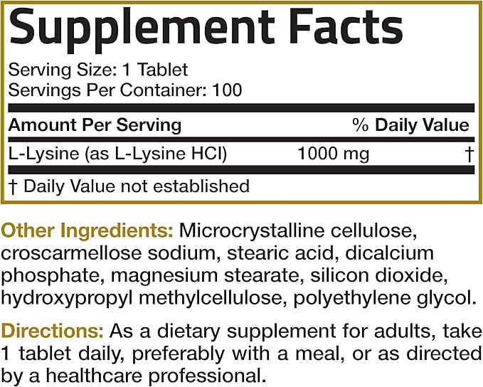 Bronson L-Lysine Extra Strength 1000 MG 100 Vegetarian