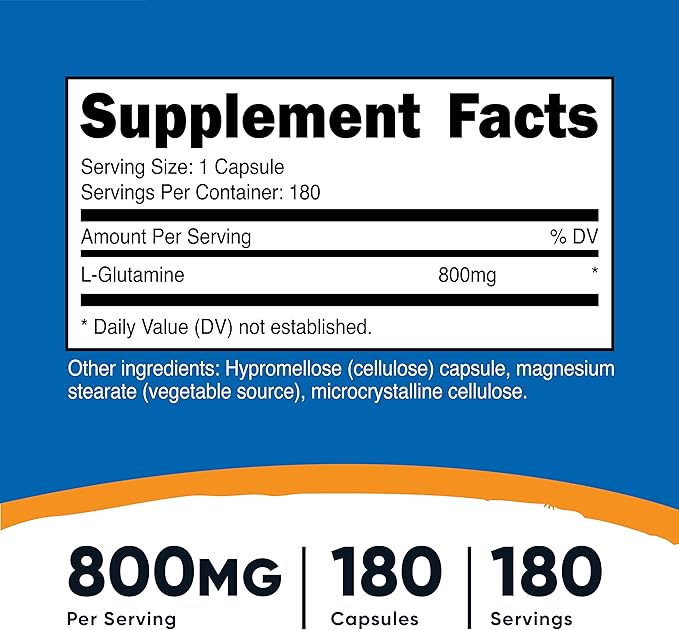 Nutricost L-Glutamine 800mg, 180 Capsules