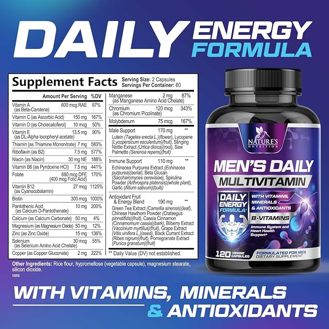Premium Multivitamin for Men B12, Zinc, 120 Multivitamin