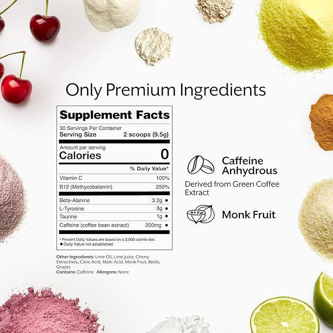 Promix Pre-Workout Powder, Cherry Lime B12, Caffeine,