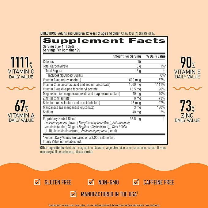 Airborne 1000mg Vitamin C with Zinc, 116 Chewable