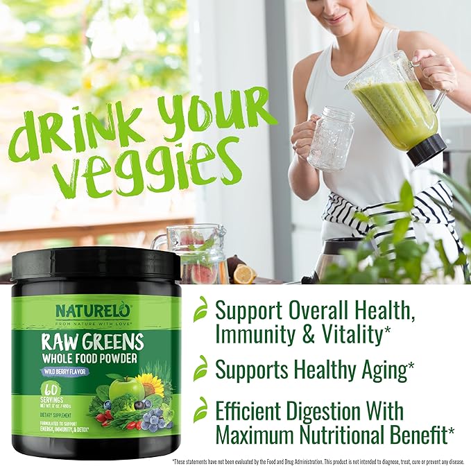 NATURELO Raw Greens Superfood Powder 480 Grams