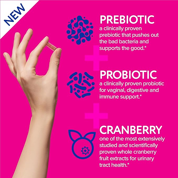 Florajen Women's Vaginal Probiotic, Prebiotic, & Cranberry Supplement for Immune Support and Digestive Health, 30 Capsules