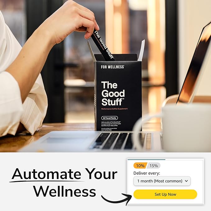 For Wellness The Good Stuff™ Performance Blend (30 Travel Packets), Non-Dairy Coffee Supplement with Collagen, L-Theanine and Himalayan Pink Salt – Improves Focus and Increases Energy