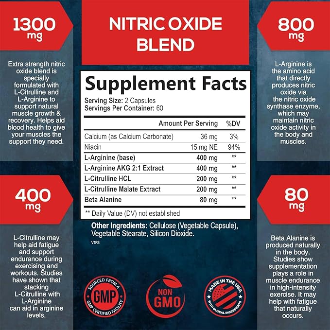 Extra Strength Nitric Oxide Supplement L 3X Strength 120 Capsules