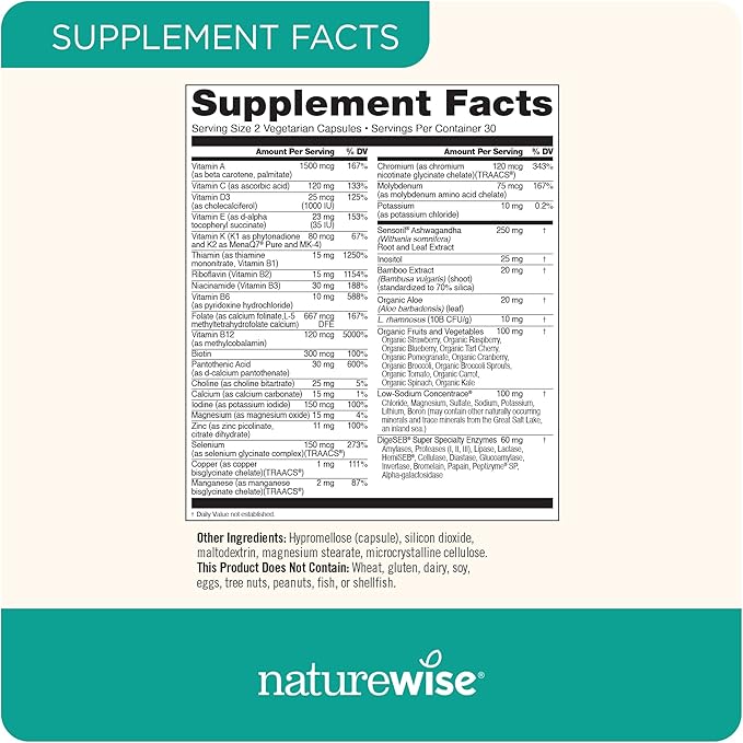 NatureWise Multivitamin for Women + Stress D3 K2 K2 for 60 Capsules[1-Month Capsules[1-Month Supply]