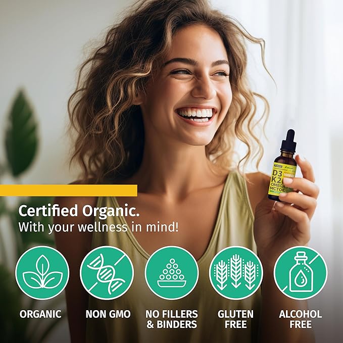 (2 Pack) Organic Vitamin D3 K2 3, 5000 5000 IU, 5000 IU, D3 for 2 Fl