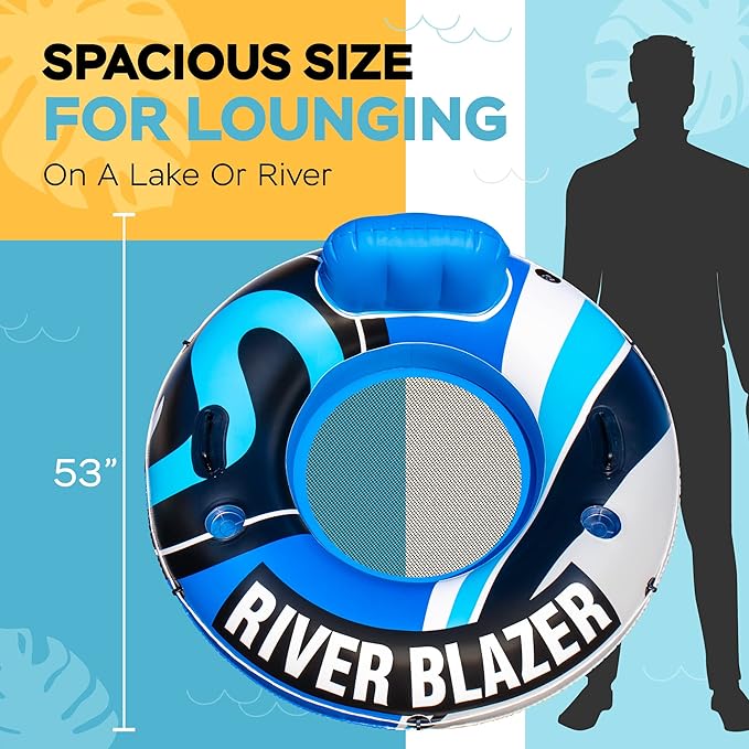 2025 New & Upgraded Sunlite Sports Heavy Duty River Tube Inflatable, Premium Water Float to Lounge Above Lake and River, Outdoor Water Raft Sport Fun, Recreational Use