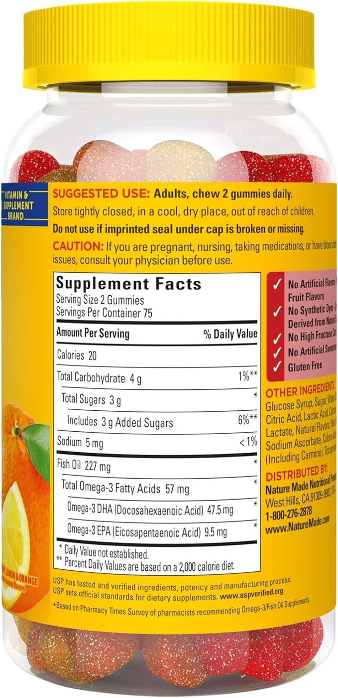 Nature Made Fish Oil Gummies, 150 3s 57 57 mg,
