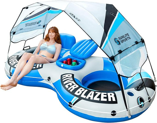 2025 New & Upgraded Sunlite Sports Heavy Duty River Tube Inflatable, Premium Water Float to Lounge Above Lake and River, Outdoor Water Raft Sport Fun, Recreational Use