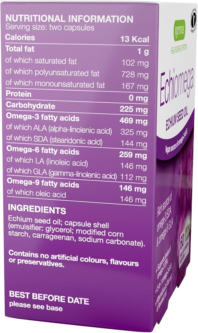 Echiomega Vegan Triple Omega 3 6 9 500 500 mg, 60 Softgels
