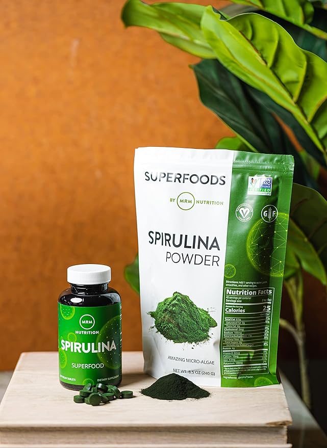 MRM Nutrition Spirulina Powder | Superfood | Complete Plant Protein | Gluten-Free + Vegan | 40 Servings | 8.5 Ounce