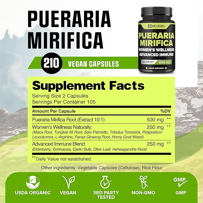 1000mg Pueraria Mirifica Capsules with Maca 210 Pills 105 Servings