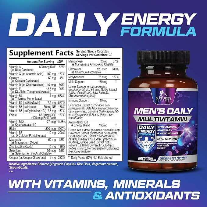 Premium Multivitamin for Men B12, Zinc, 60 Multivitamin
