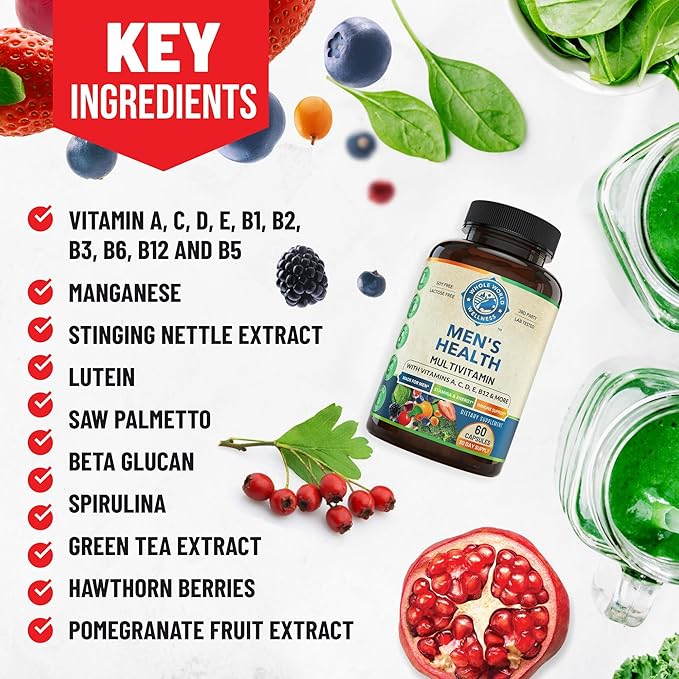 Mens Daily Multivitamin Multimineral Supplement 30+ Nutrients, 60 Capsules