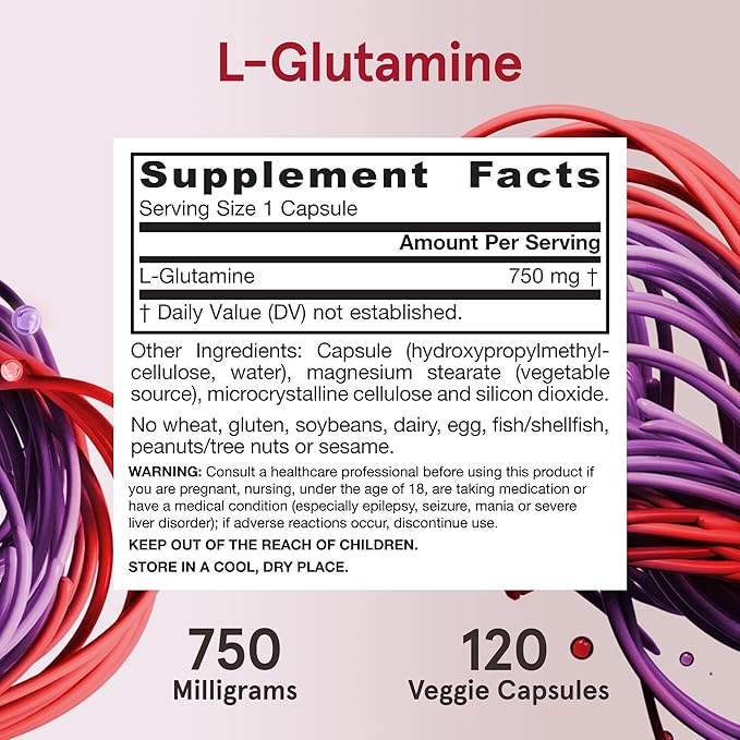 Jarrow Formulas L-Glutamine 750 mg, Dietary 120 Veggie 120 Day