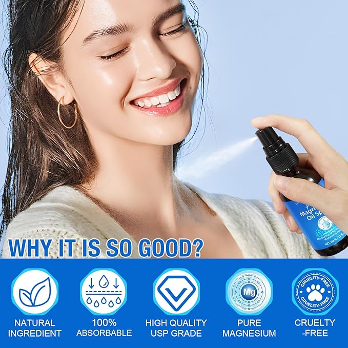 Pure Magnesium Oil Spray Organic Natural Magnesium Spray Glass Bottle, Easy to Absorb and Use, Magnesium Oil Spray for Feet 2Pack
