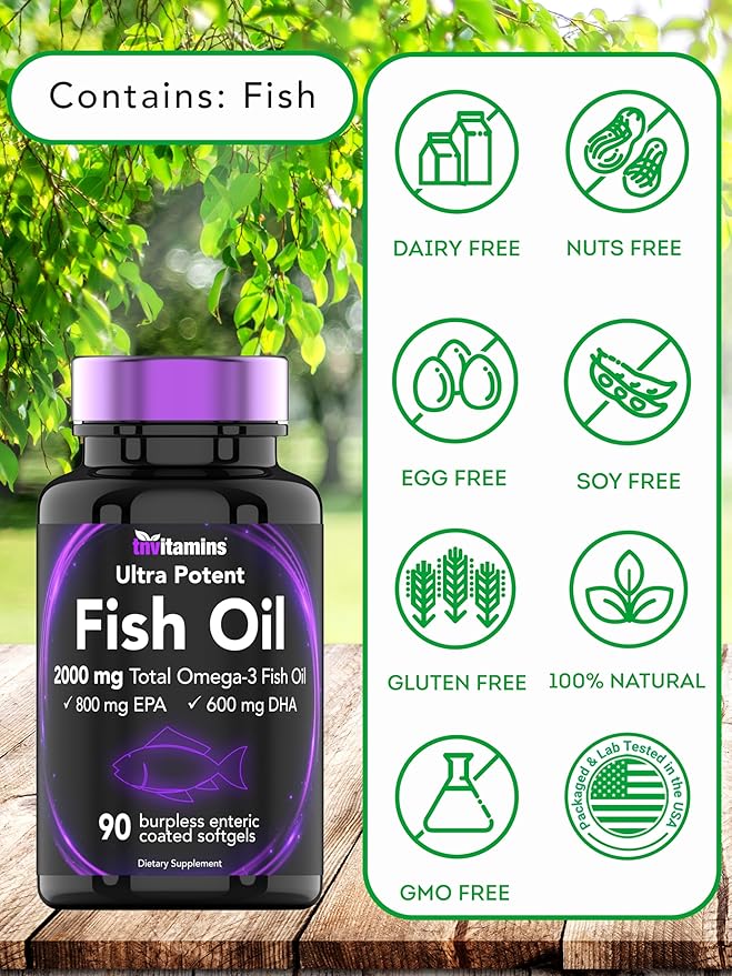 Burpless Omega-3 Fish Oil: 2000mg x 90 Softgels 1400mg Total Omega-3 Fatty (800mg EPA 600mg DHA)